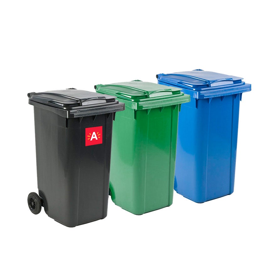 3 afvalcontainer met verschillende kleuren