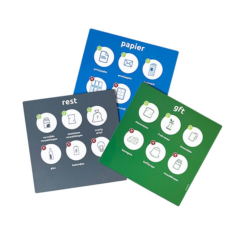 Stickers met daarop de juiste afvalstroom - afvalstroomstickers