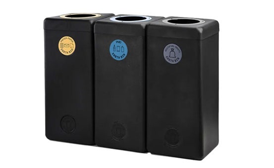 Earthbin trio afvalbak 3x60 liter zwart voor papier, PMD en restafval (België)